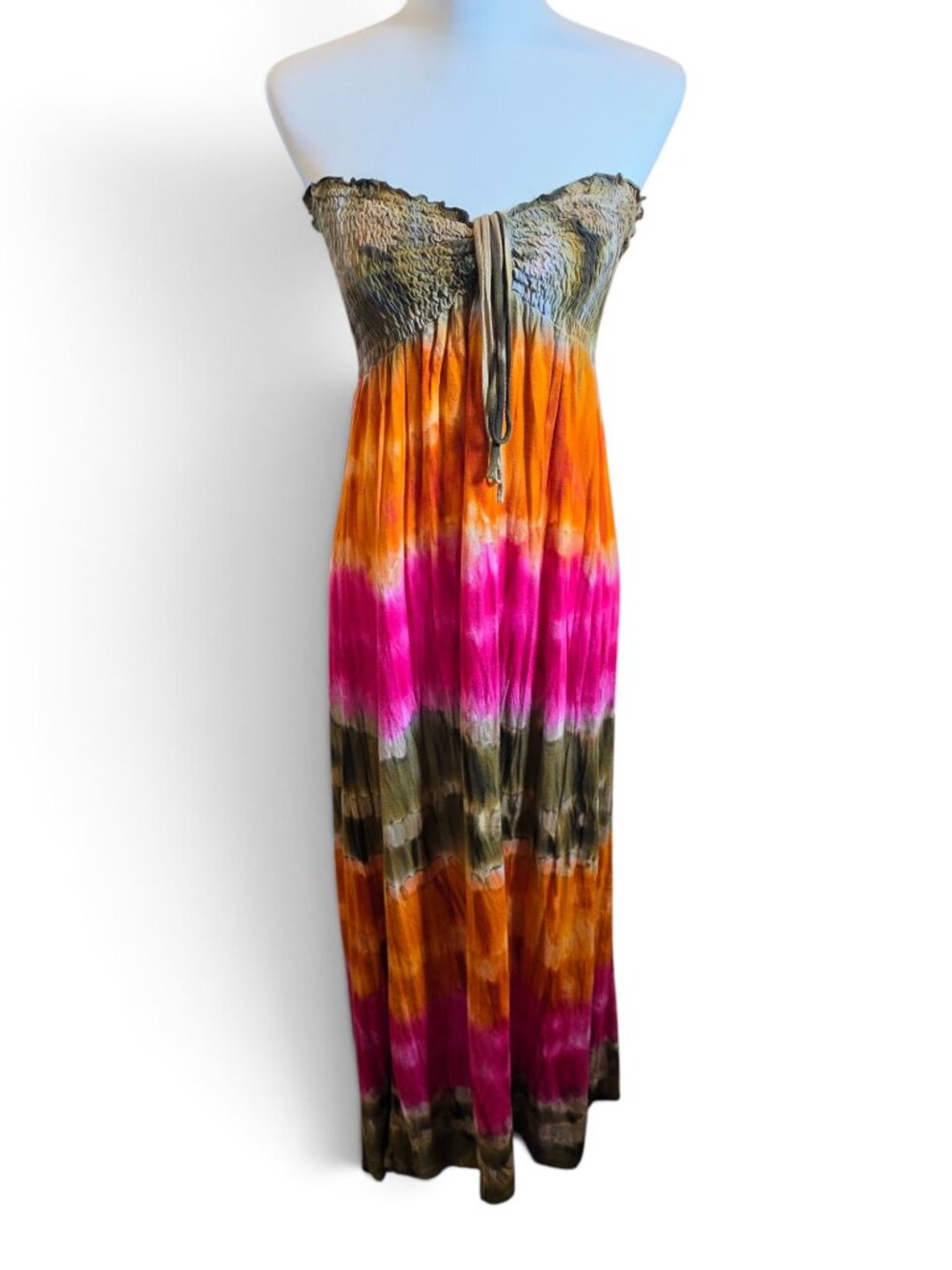 Raviya Tie Dye Strapless Smocked Maxi Dress Beach Swim Cover Up Large